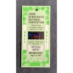 2000 Democratic National Convention Special Guest Badge Wednesday August 16 Hall
